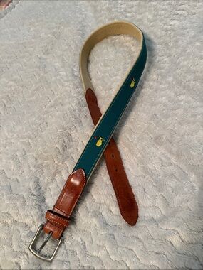Men's Green Embroidered Canvas & Brown Leather Belt